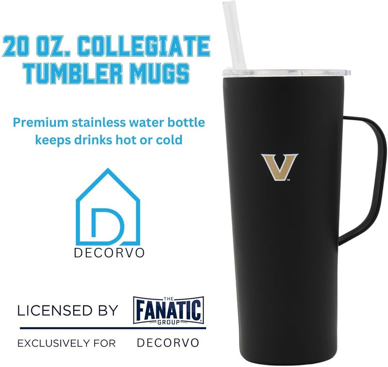 Decorvo NCAA 20 oz. Stainless Steel Tumbler with Handle - Officially Licensed Double Walled Insulated Roadie with Slide Lid and Straw (Vanderbilt Logo - Black) - Image 2